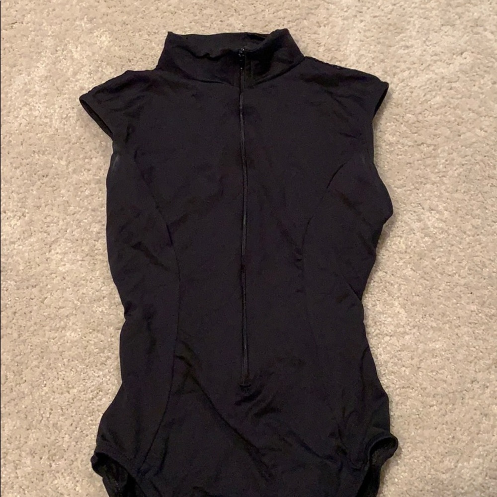 Black zip up high neck Leotard.